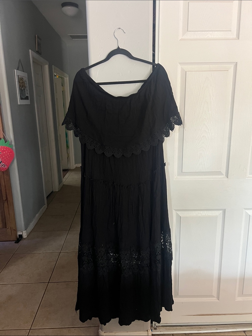 J for Justify Black Off-Shoulder Maxi Dress with Lace Trim